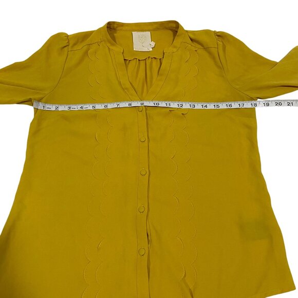 Anthro Meadow Rue Mustard Yellow Scalloped‎ Detail Blouse Size 2 - Picture 8 of 9